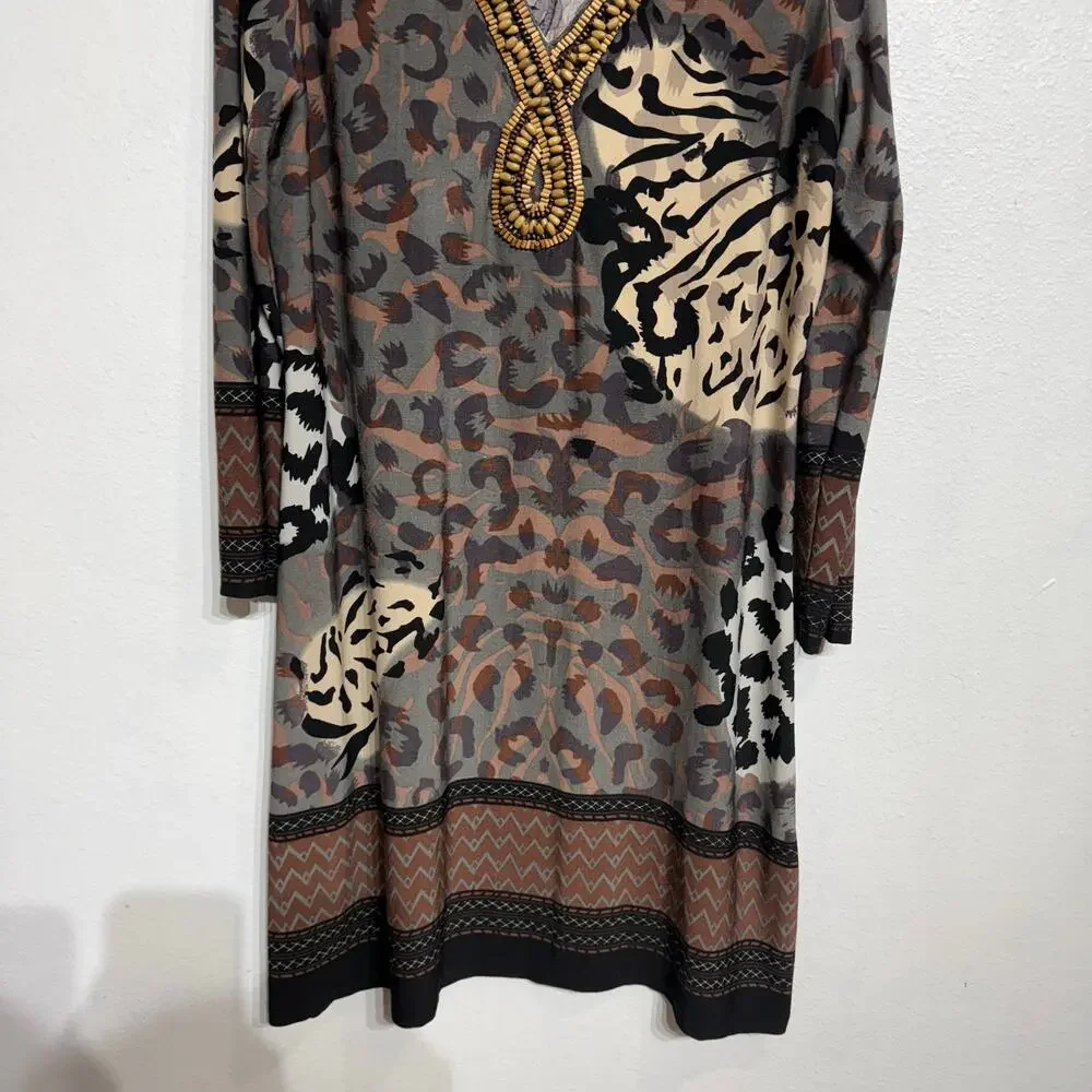 Calessa Brown Animal Print Vintage Midi Dress Sz XL - Picture 4 of 12